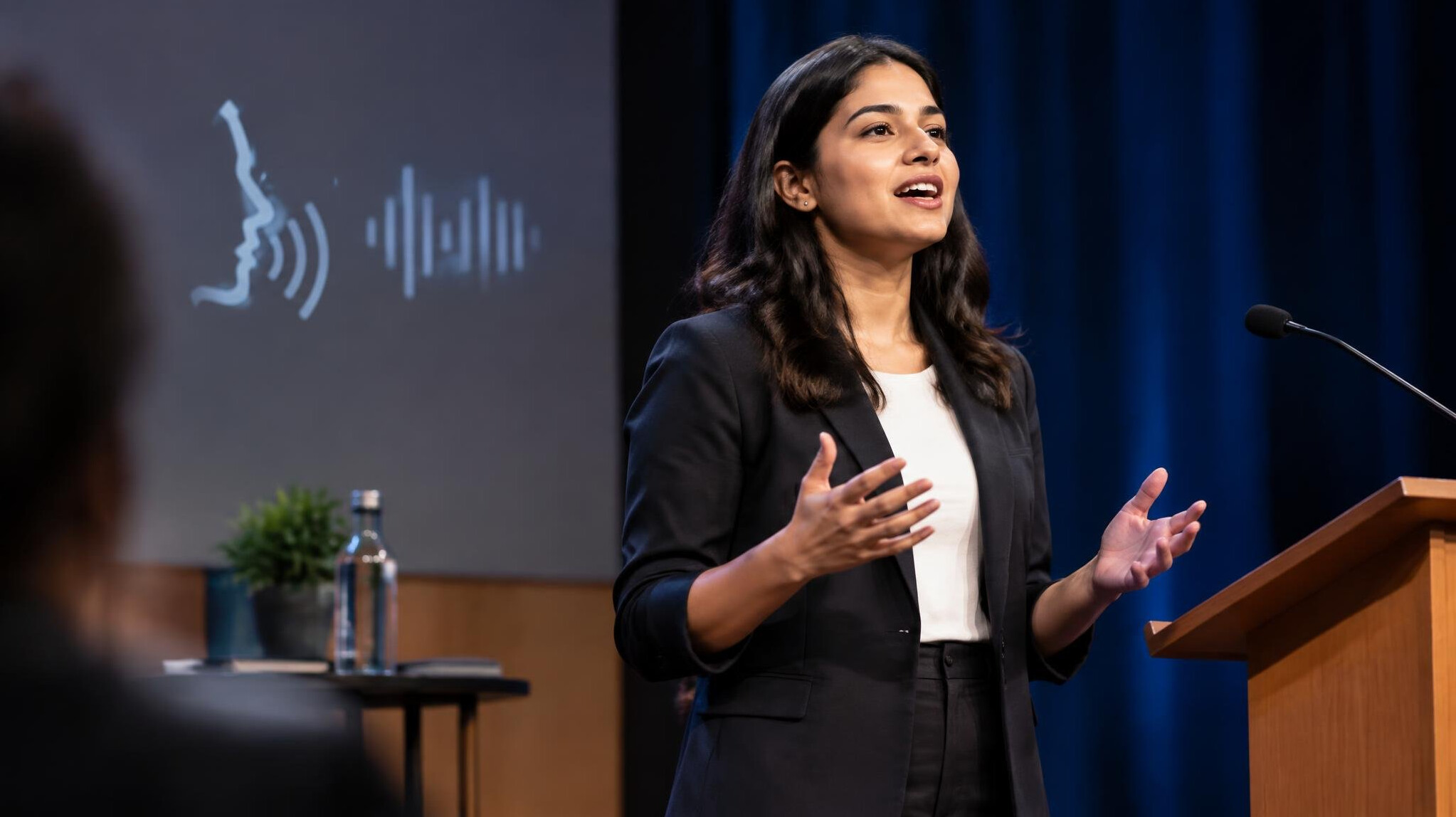 person practicing public speaking