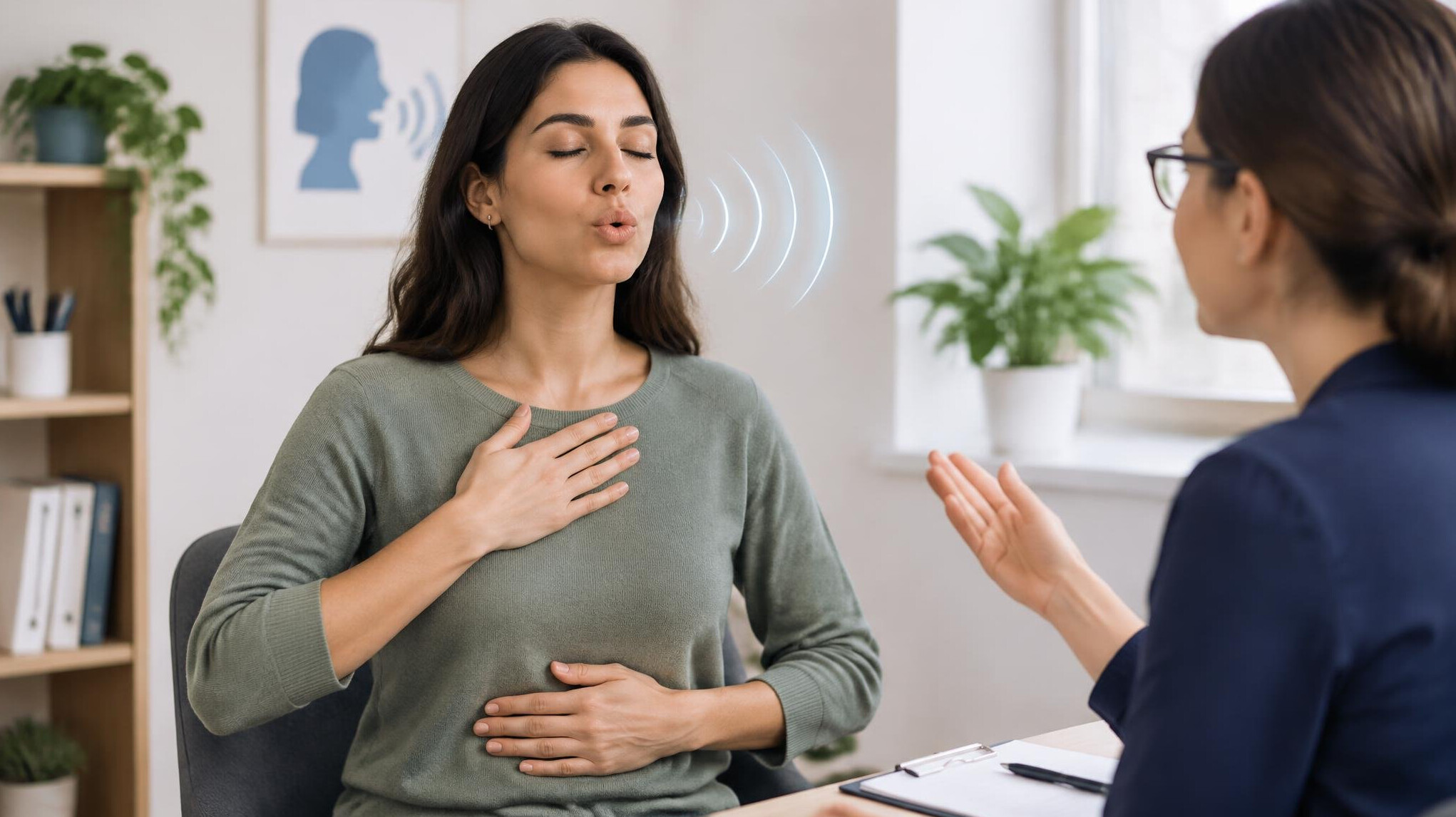 woman doing breathing exercises