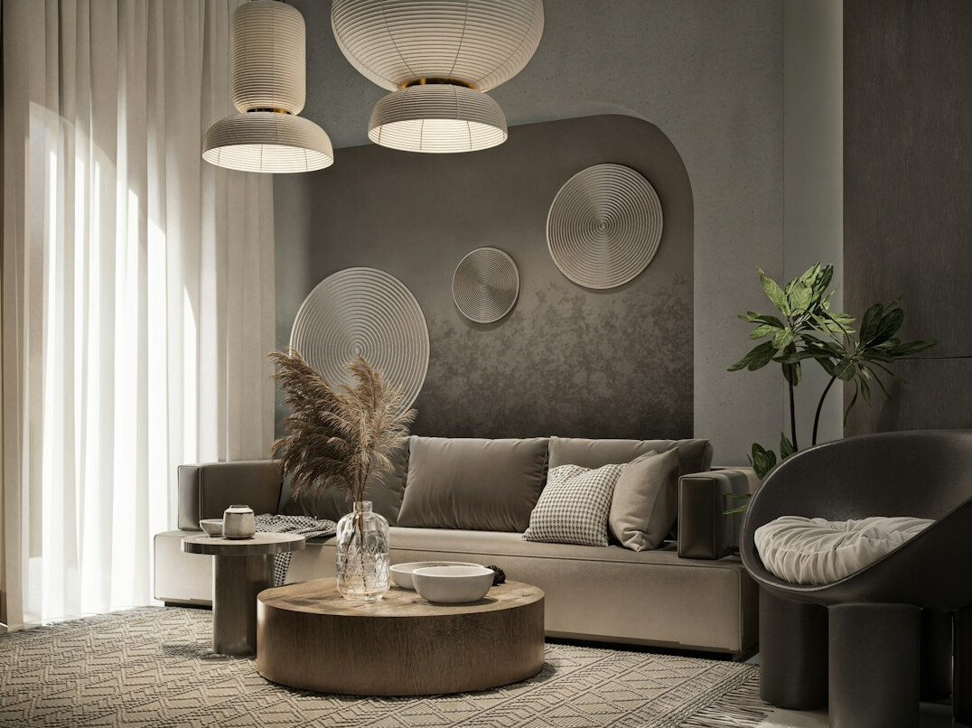 Elegant minimal reception interior with warm lighting