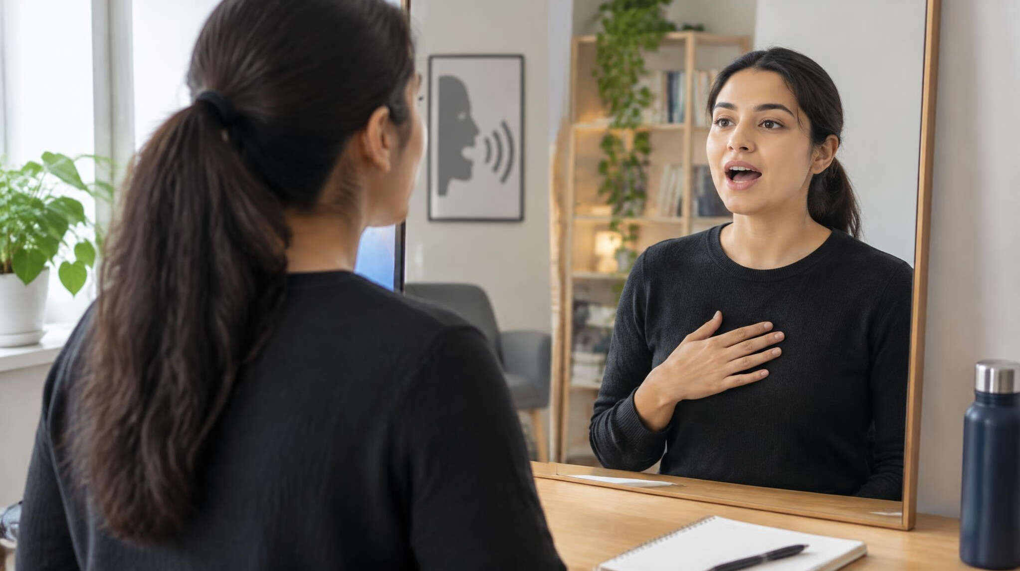 woman practicing speech